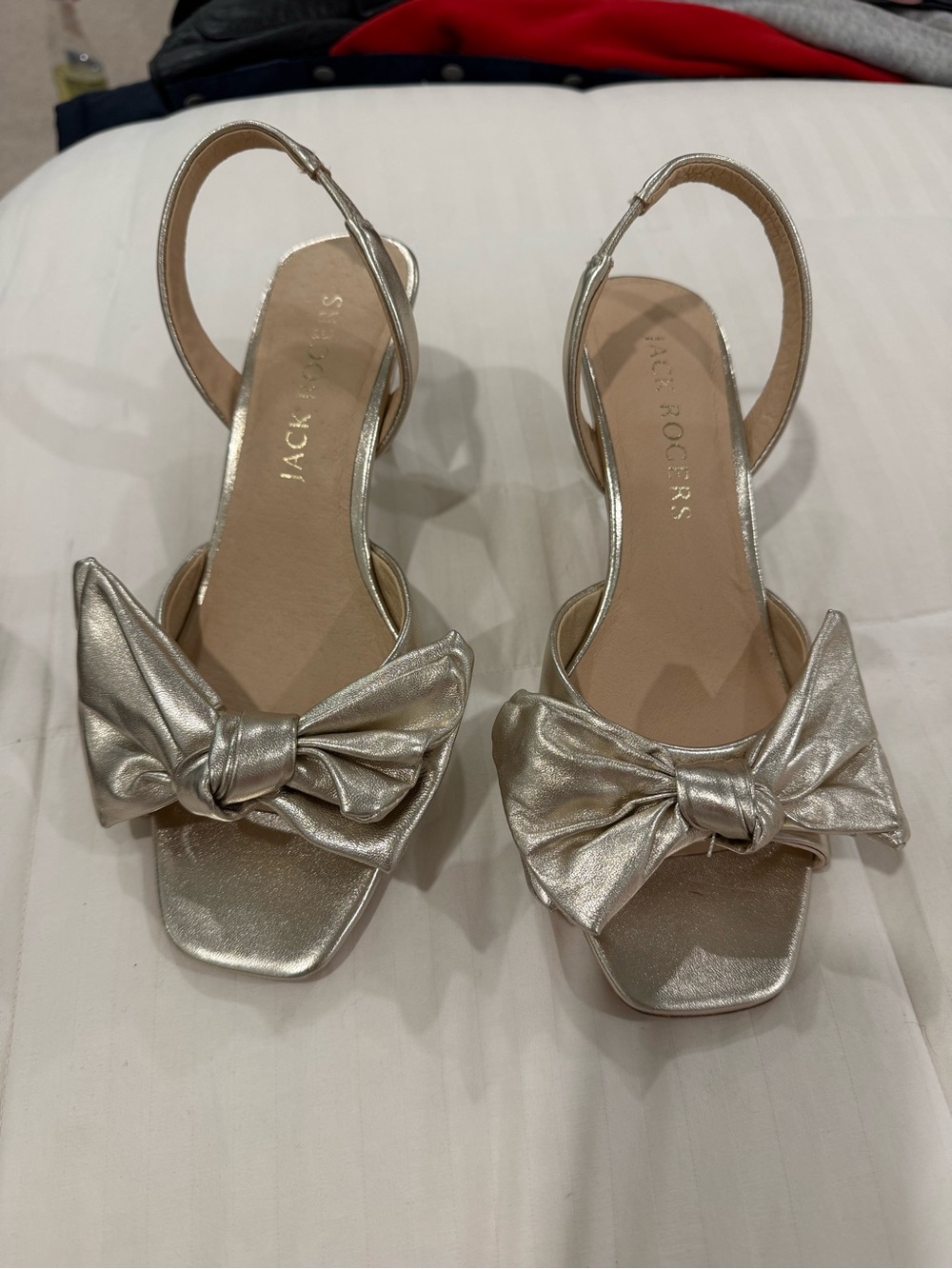 Jack Rogers Eloise bow slingback heels pumps sandals platinum gold leather BNIB - Picture 4 of 12
